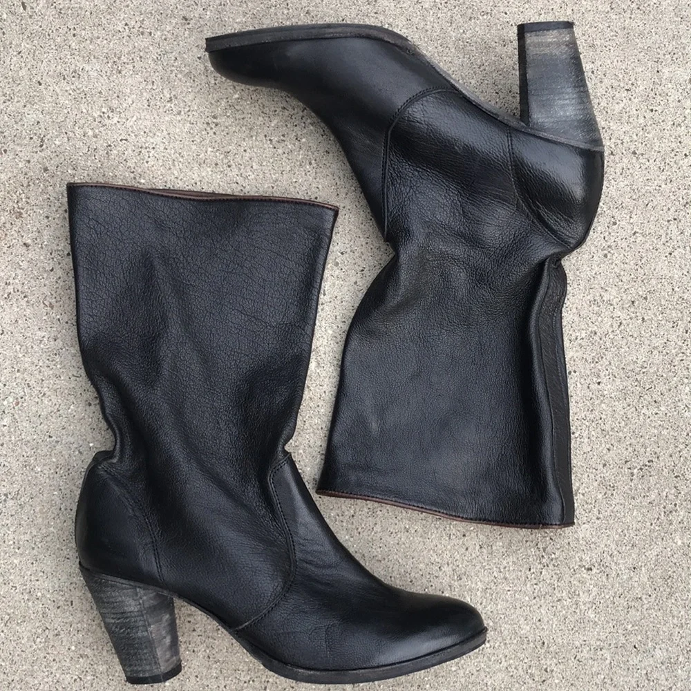 ☀️ N.D.C Black Leather mid-calf heeled boots - Picture 3 of 15